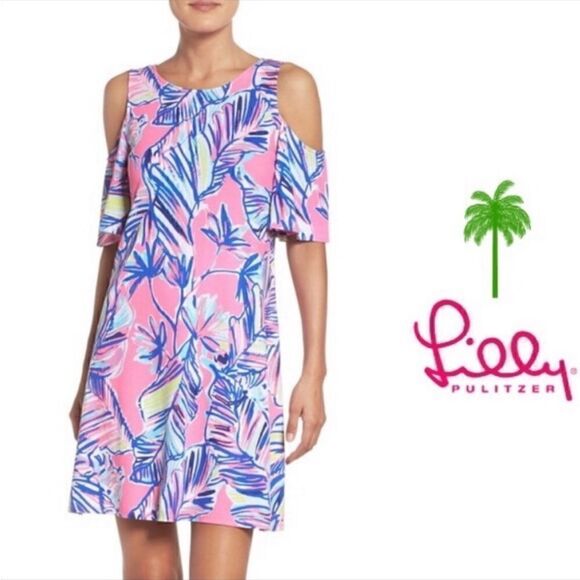 Lilly Pulitzer Dresses & Skirts - Lilly Pulitzer Somerset Cold Shoulder Tiki Dress in Tiki Pink Cabana